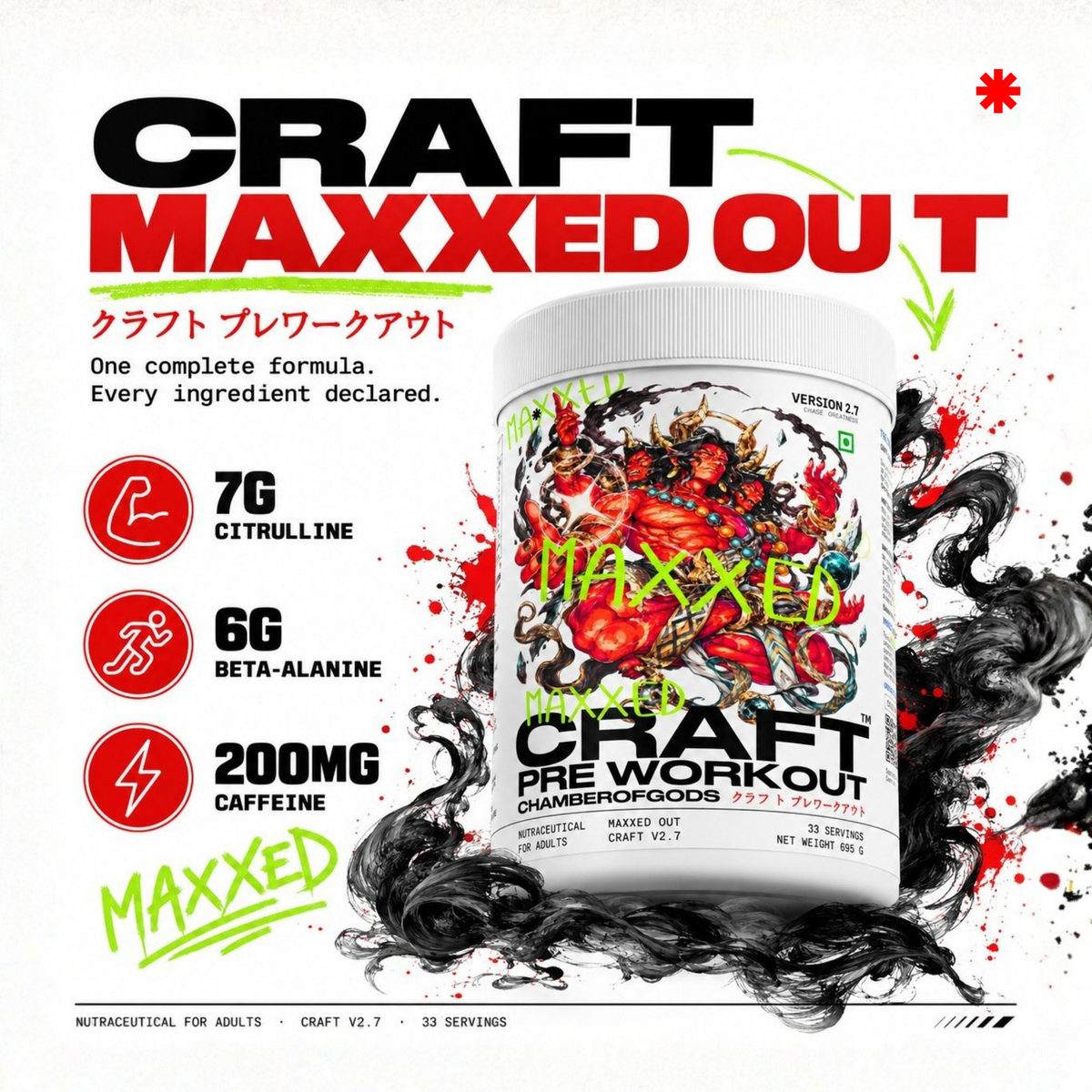 CRAFT Maxxed Out Pre-Workout | Chilli Guava 33 Servings