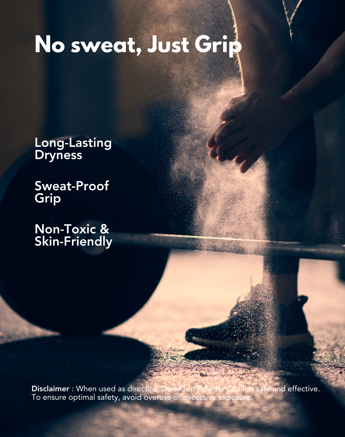 DemiGrip Powder Chalk - Promotes 'No Sweat, Just Grip' with Long-Lasting Dryness, Sweat-Proof Grip, and Non-Toxic, Skin-Friendly Formula for Safe and Effective Use in Workouts