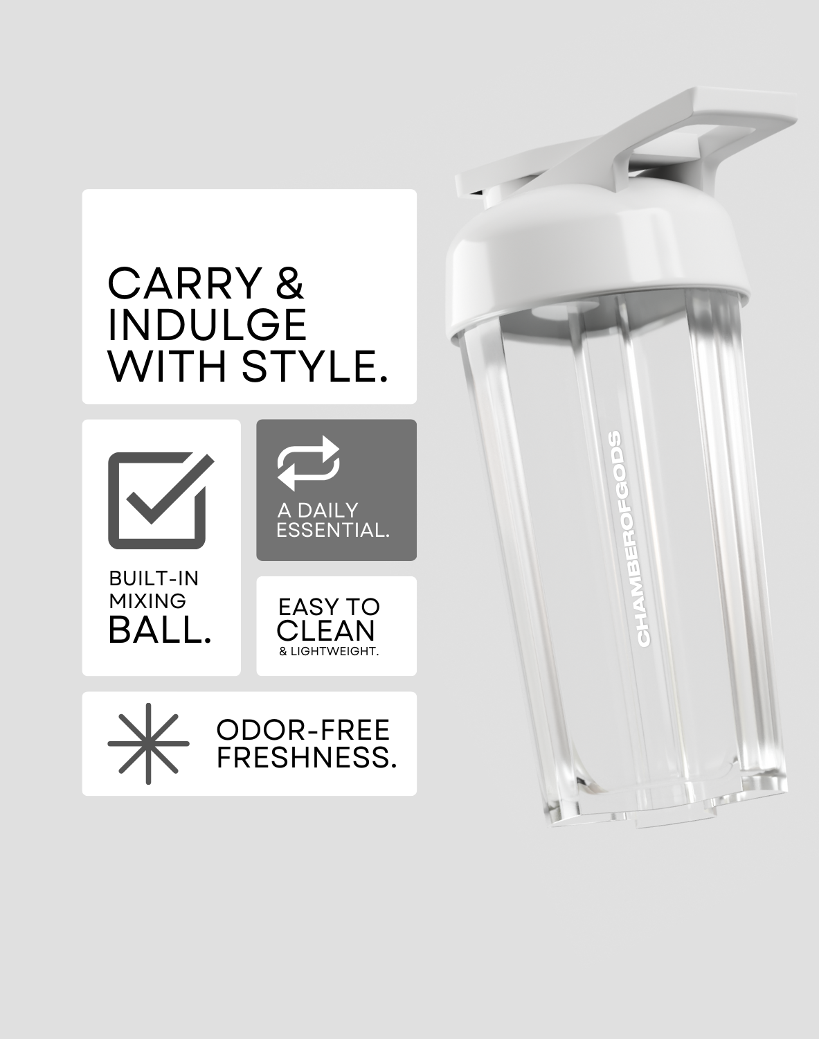 ChamberofGods Shaker Bottle - Sleek Design with Built-In Mixing Ball, Easy to Clean, Lightweight, and Odor-Free for Daily Use