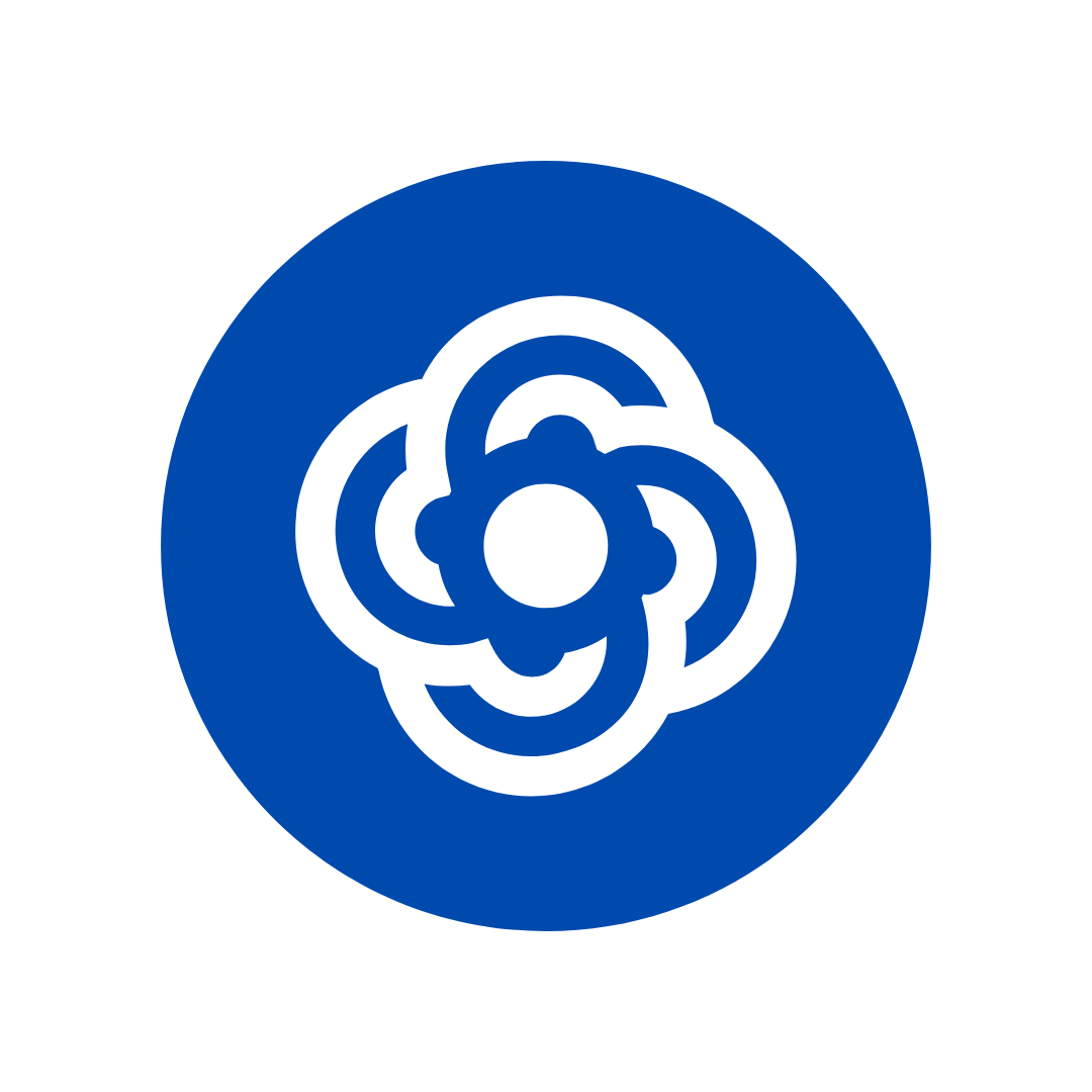 Blue circle with a white floral design