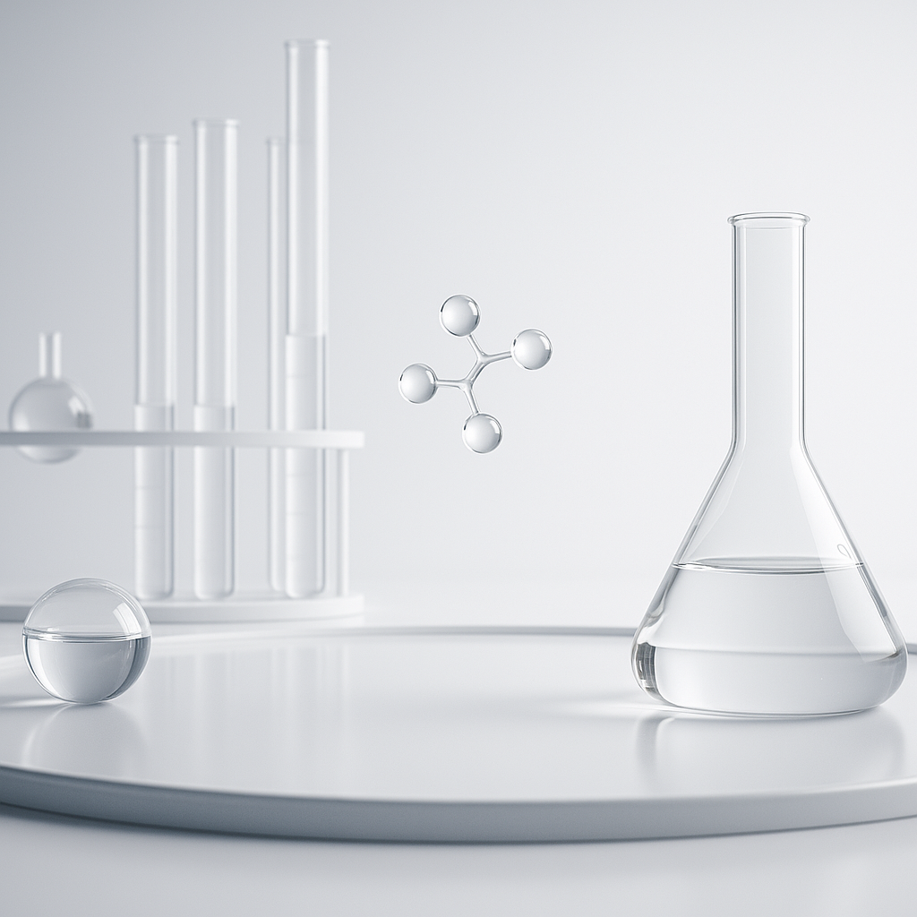 Clear glass beakers and a molecule model