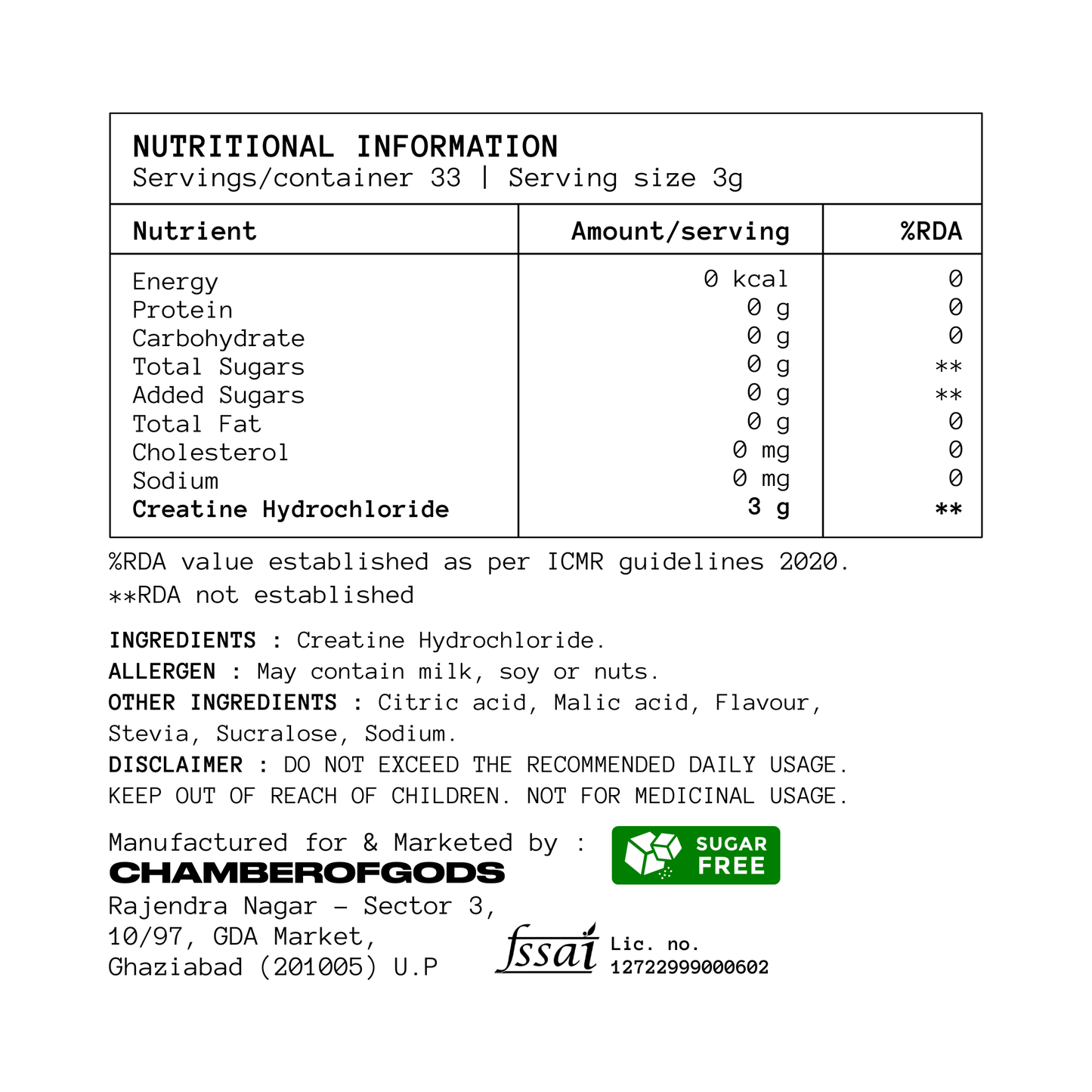 COG Creatine Hcl - Berry Infused | Built Different (33 Servings)