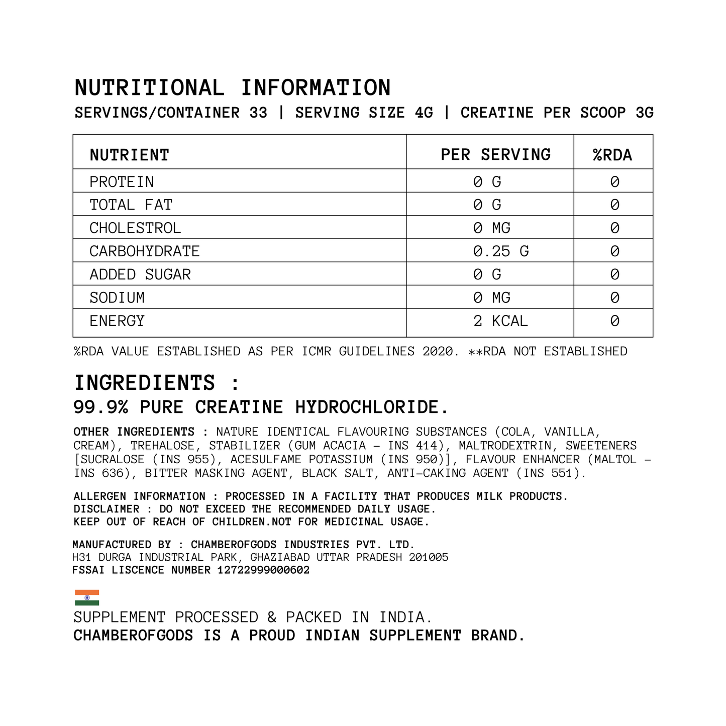 COG Creatine Hcl - Classic Float | Built Different (33 Servings)