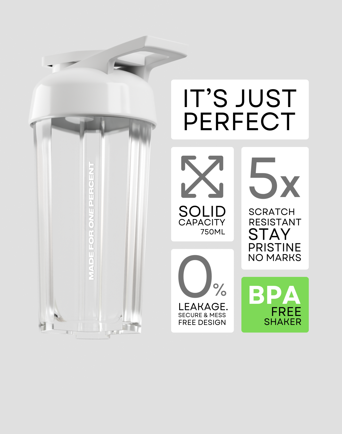 BPA-Free Shaker Bottle - 750mL Capacity, Scratch Resistant, Leak-Proof Design, and Pristine Appearance for On-the-Go Convenience