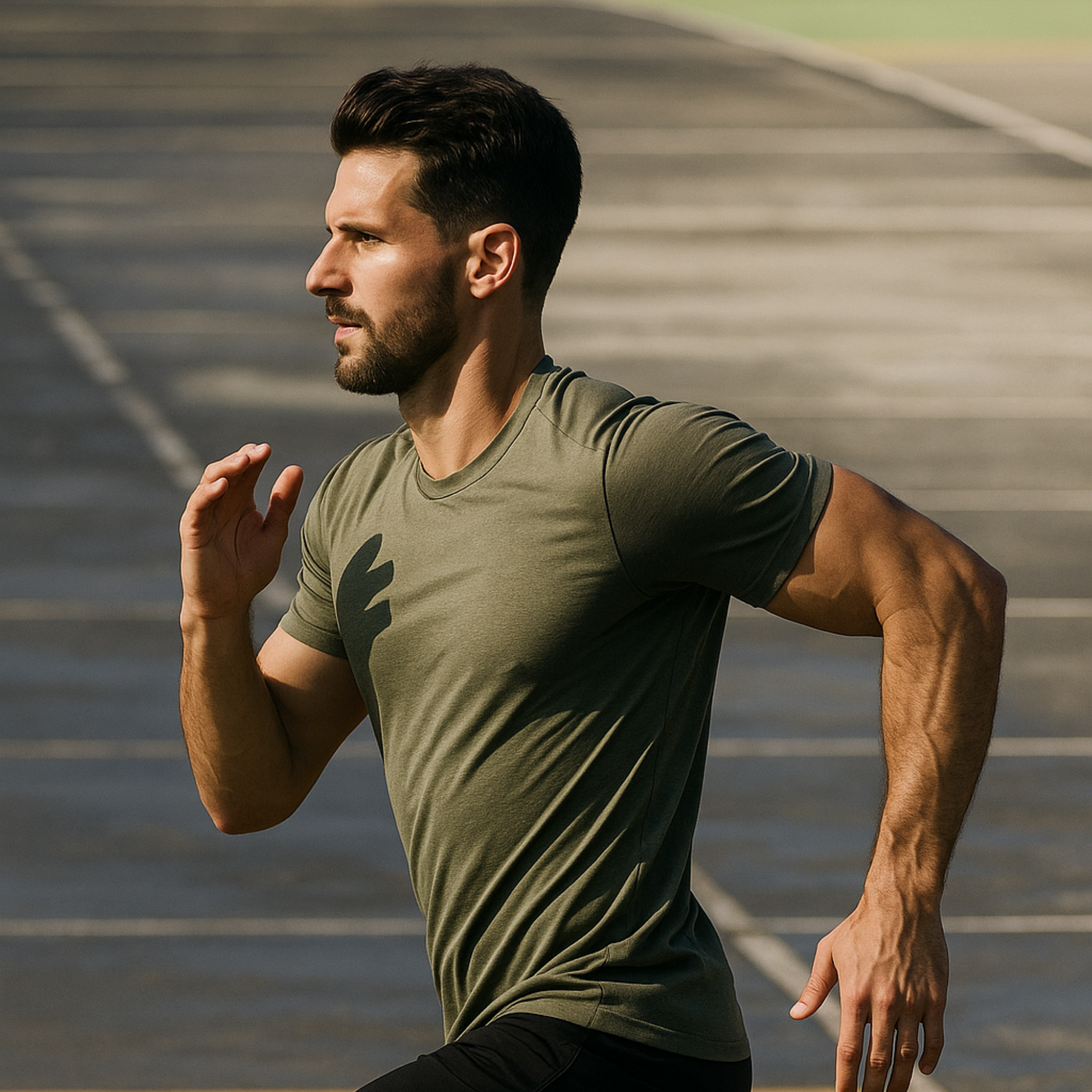 Man running on a track wearing