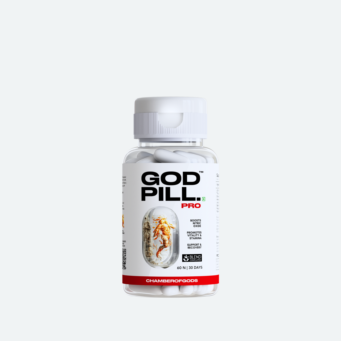 God Pill Pro Multivitamin Supplement by ChamberofGods - Boosts Energy, Supports Immunity, and Promotes Recovery with Probiotics, Vitamins, and Minerals in a Transparent Bottle Containing 60 Capsules for a 30-Day Supply