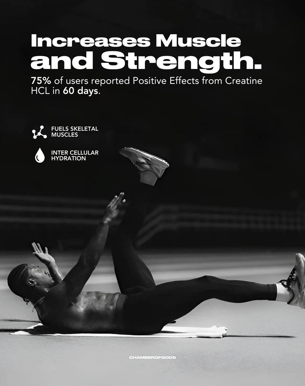 Creatine HCL Supplement Benefits - Increases Muscle and Strength, with 75% of Users Reporting Positive Effects in 60 Days, Fuels Skeletal Muscles, and Enhances Inter-Cellular Hydration