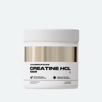 A sleek, white container of Creatine HCL by Chamberofgods. The label highlights key features: '100% Pure,' 'Micro Particles for 4x Absorption,' and 'Low pH Levels for More Bio-Availability.' The product contains 100 grams, providing 33 servings, and is formulated for adults.