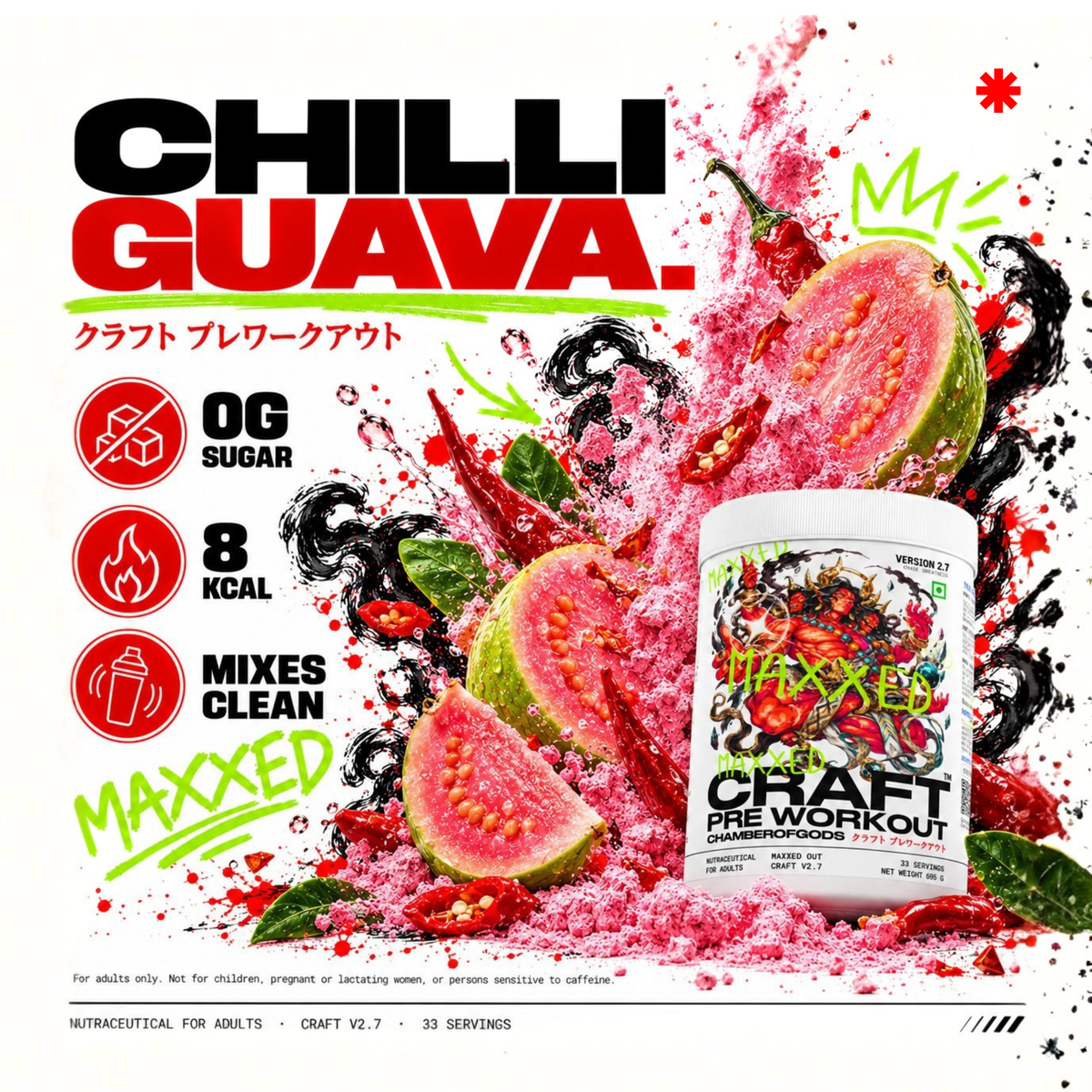 CRAFT Maxxed Out Pre-Workout | Chilli Guava 33 Servings