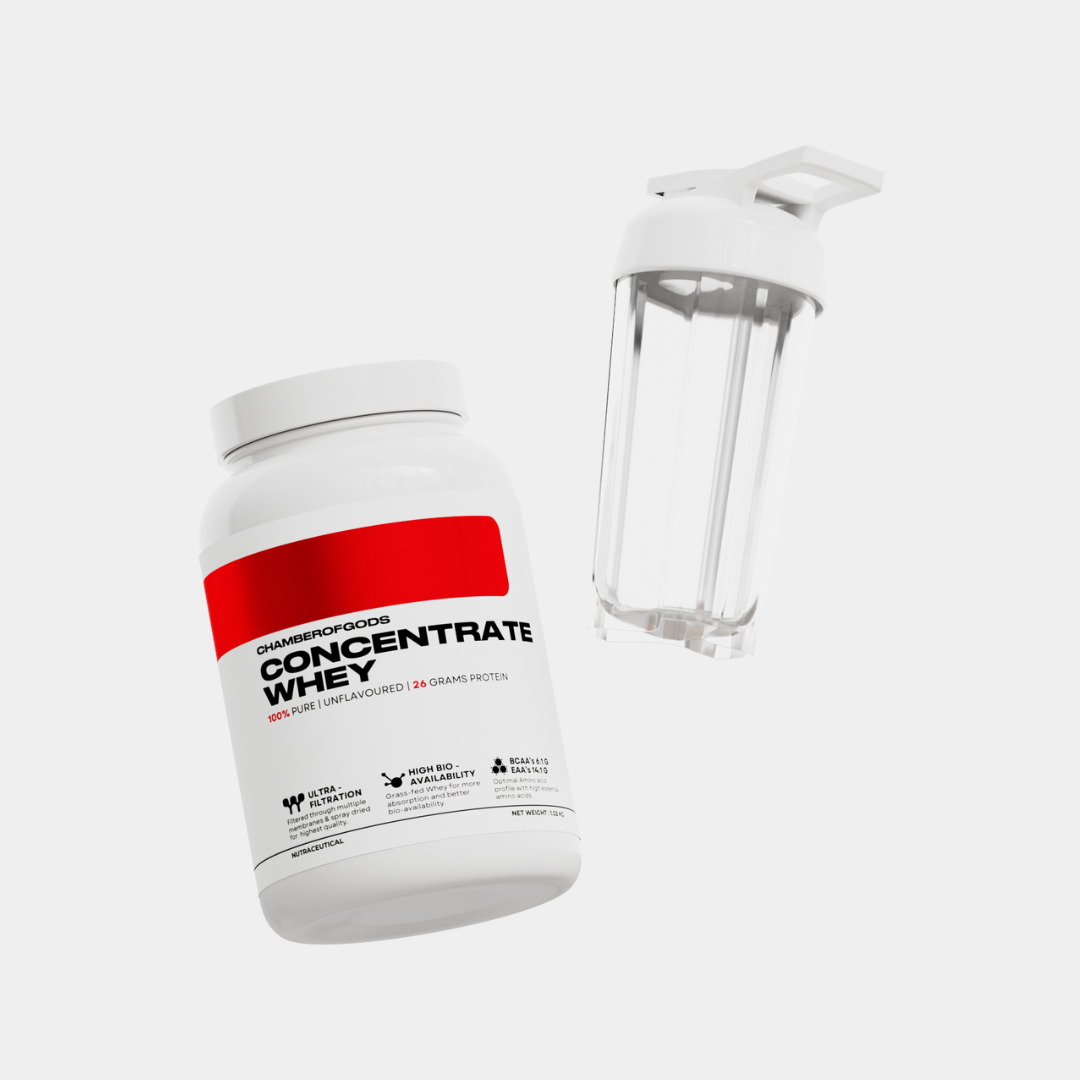 ChamberofGods Concentrate Whey Protein Powder - 100% Pure, Unflavored Formula with 26g Protein Per Serving, Paired with a Clear Shaker Bottle for Easy Mixing