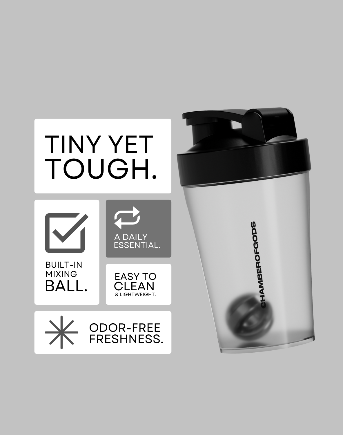 ChamberofGods Shaker Bottle - Compact and Durable Design with a Built-In Mixing Ball, Easy to Clean, Lightweight, and Odor-Free for Daily Use