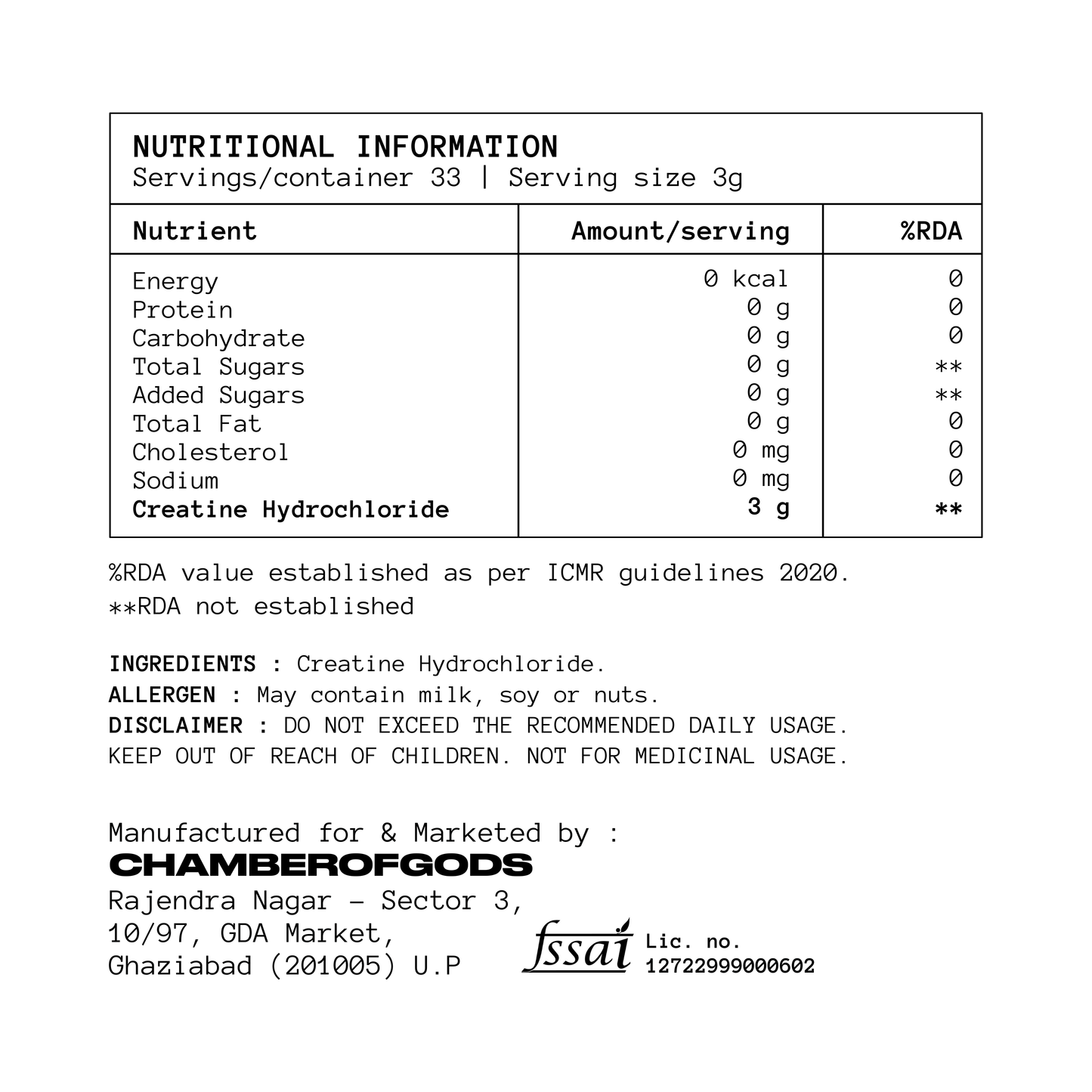 COG Creatine Hcl - 100% Pure | Built Different