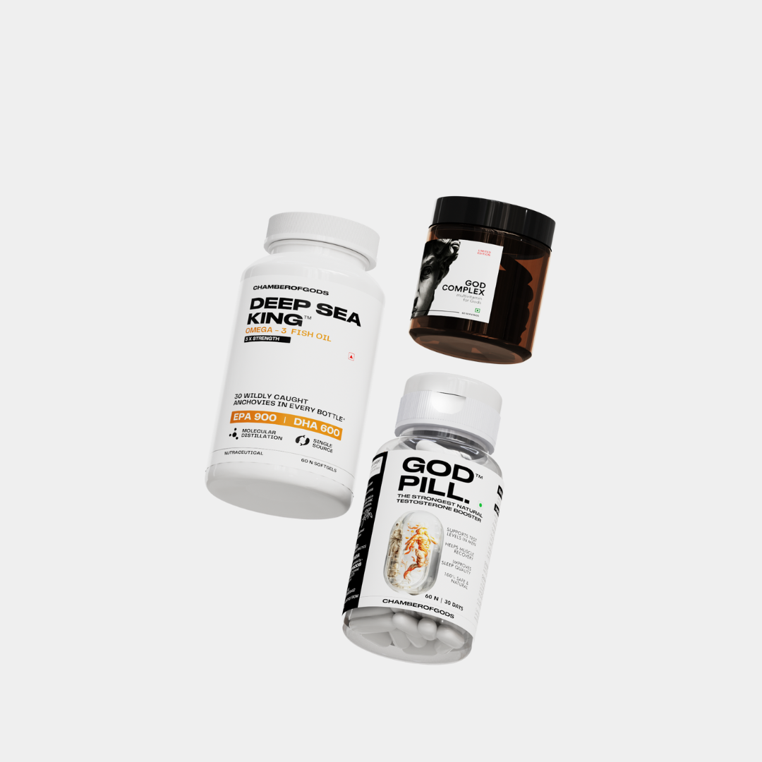 ChamberofGods Health Supplement Range - Deep Sea King Omega-3 Fish Oil with EPA 900 and DHA 600, God Complex Supplement, and God Pill Multivitamin Capsules