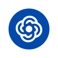 Blue circle with a white floral design