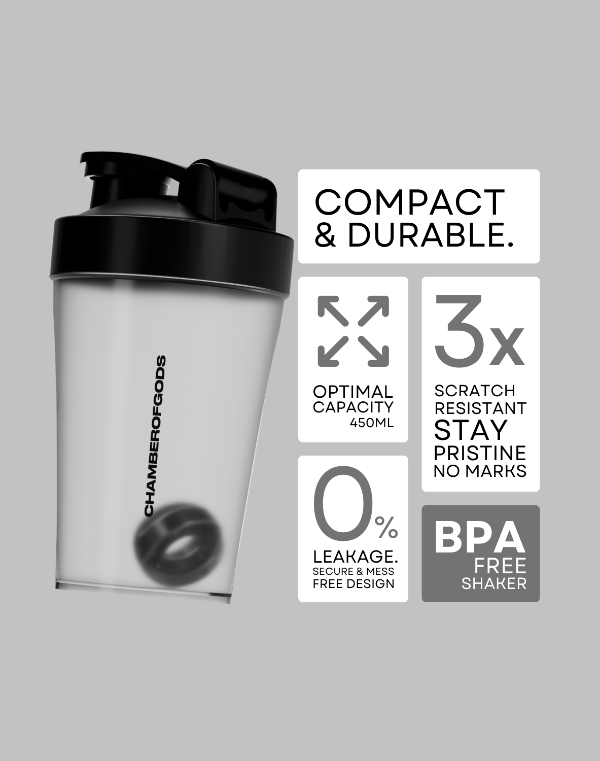 ChamberofGods Compact and Durable Shaker Bottle - 450mL Optimal Capacity, Scratch Resistant, Leak-Free Design, and BPA-Free for Long-Lasting Use