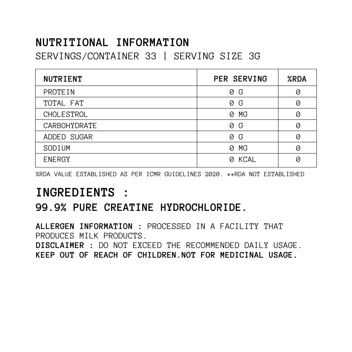 COG Creatine Hcl - 100% Pure | Built Different (33 Servings)