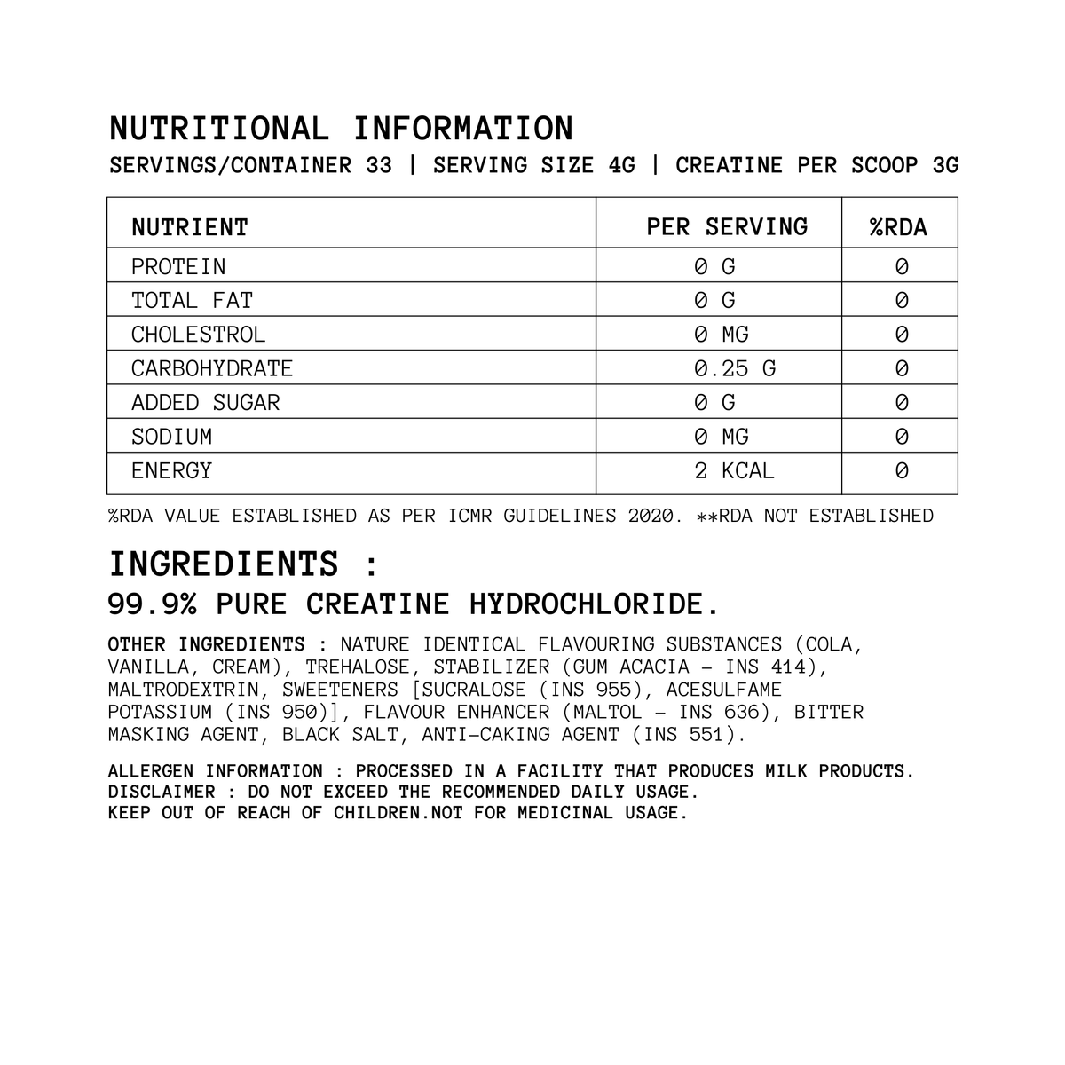 COG Creatine Hcl - Classic Float | Built Different (33 Servings)