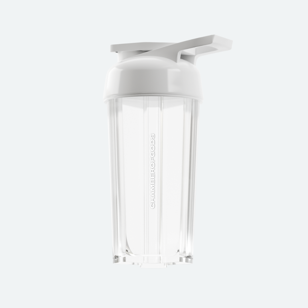ChamberofGods Transparent Shaker Bottle - Modern Design with a White Lid, Flip-Top Spout, and Vertical Grip Ridges for Easy Mixing and On-the-Go Use